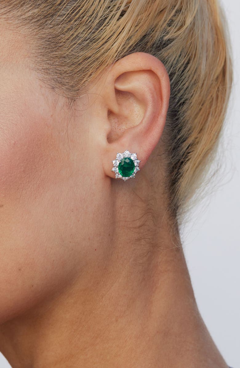 SAVVY CIE JEWELS Oval Cubic Zirconia Halo Stud Earrings, Alternate, color, Emerald Green
