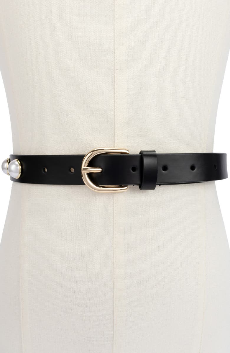Kate Spade New York faux pearl leather belt, Main, color, 