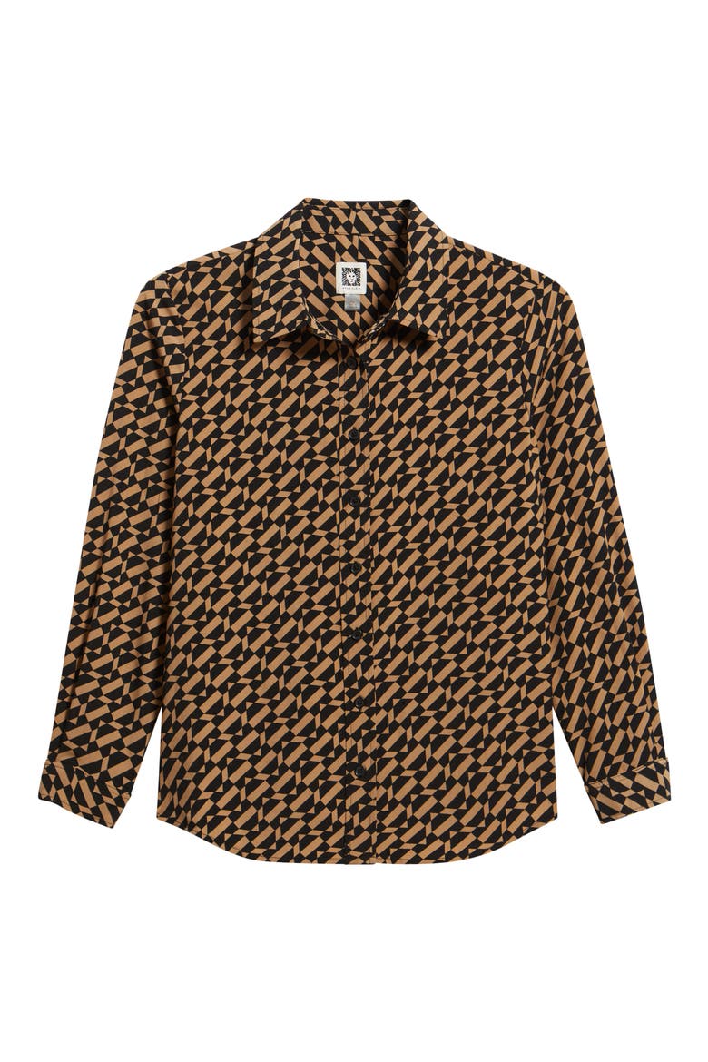 Printed Clean Front Shirt, Alternate, color, VICUNA/ ANNE BLACK
