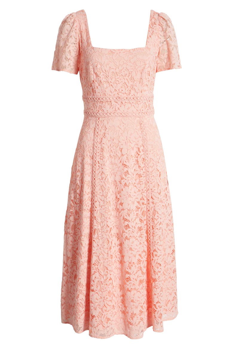 Square Neck Puff Sleeve Midi Dress, Alternate, color, BLOSSOM