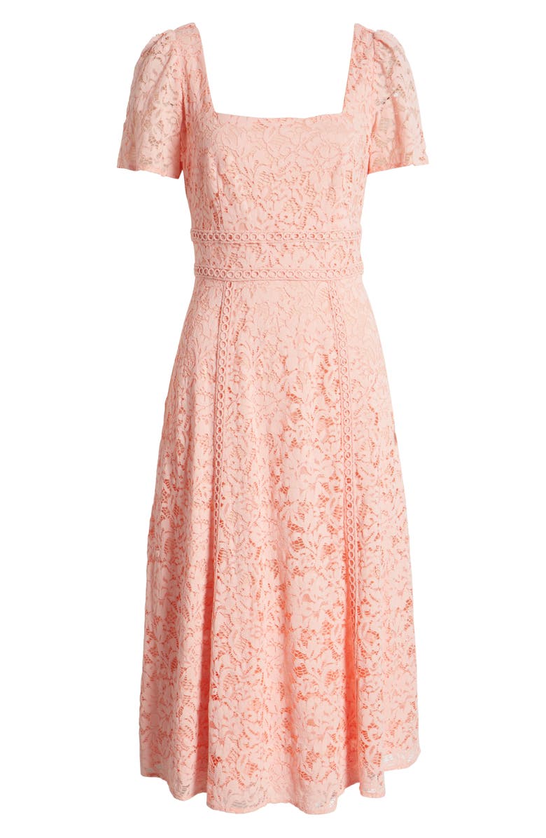 Anne Klein Square Neck Puff Sleeve Midi Dress, Alternate, color, Blossom