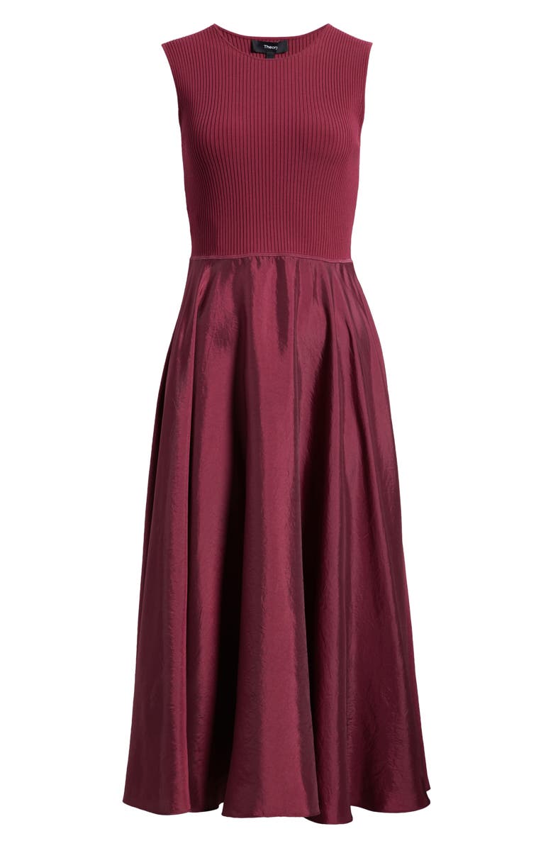 Theory Sleeveless Mixed Media Midi Dress, Alternate, color, Berry