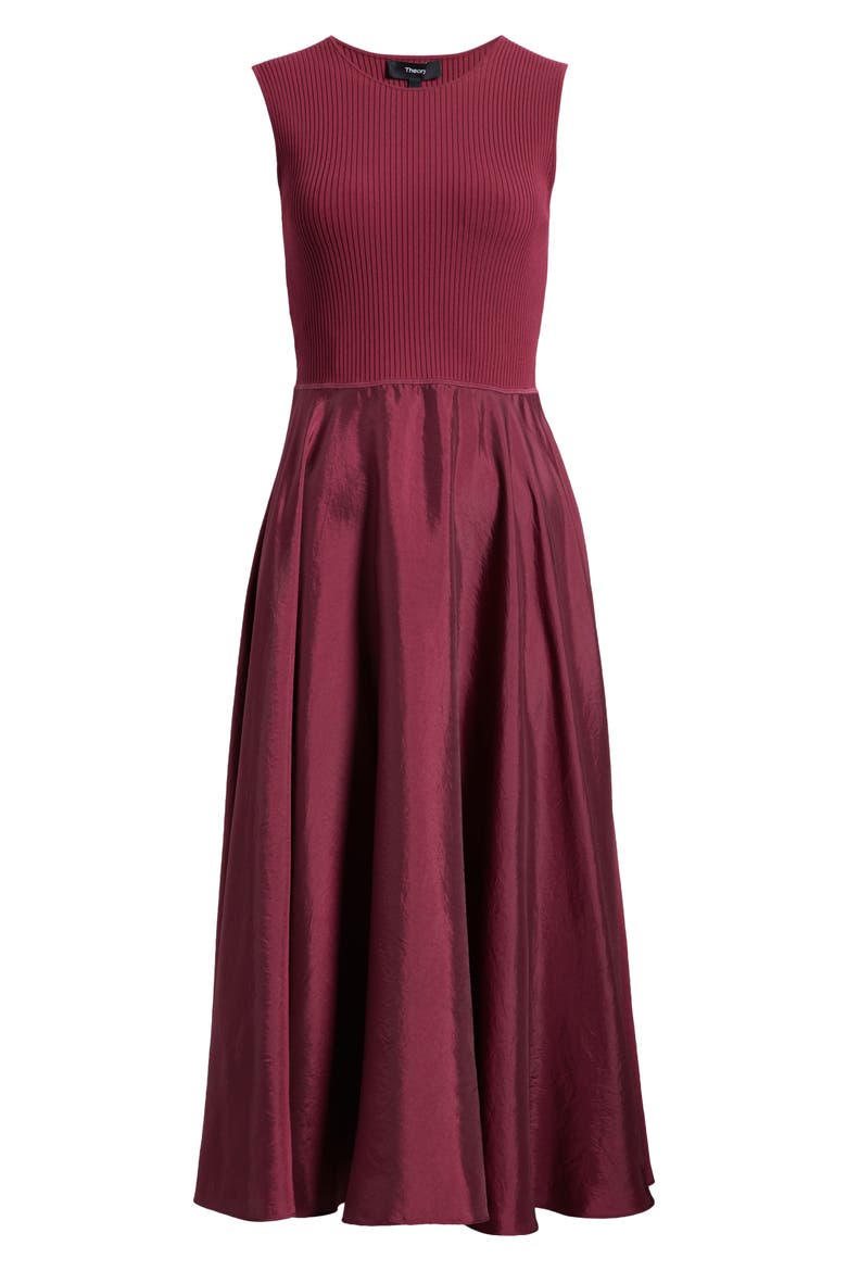 theory mixed media pleated dress Theory Satin Sunburst Pleated Midi-Dress