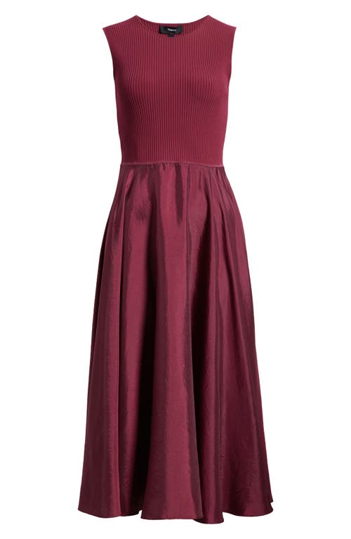 Theory Sleeveless Mixed Media Midi Dress In Burgundy