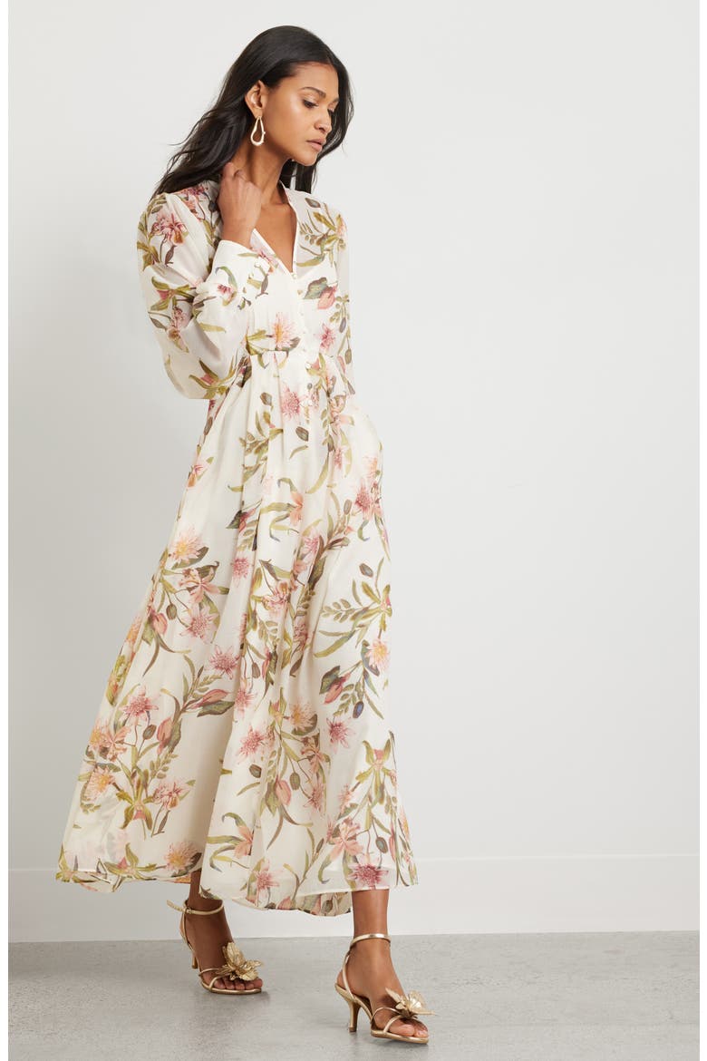 Floral Long Sleeve Maxi Dress, Alternate, color, IVORY- PINK BOHEM BOTANICAL