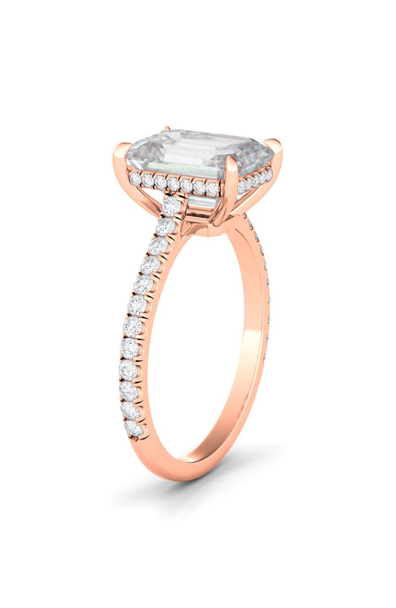 HauteCarat Emerald Cut Pavé Lab Grown Diamond Ring, Alternate, color, 2.00 Ctw 18K Rose Gold