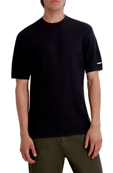 Short Sleeve Basketweave Crewneck Sweater
