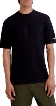 KARL LAGERFELD PARIS Short Sleeve Basketweave Crewneck Sweater