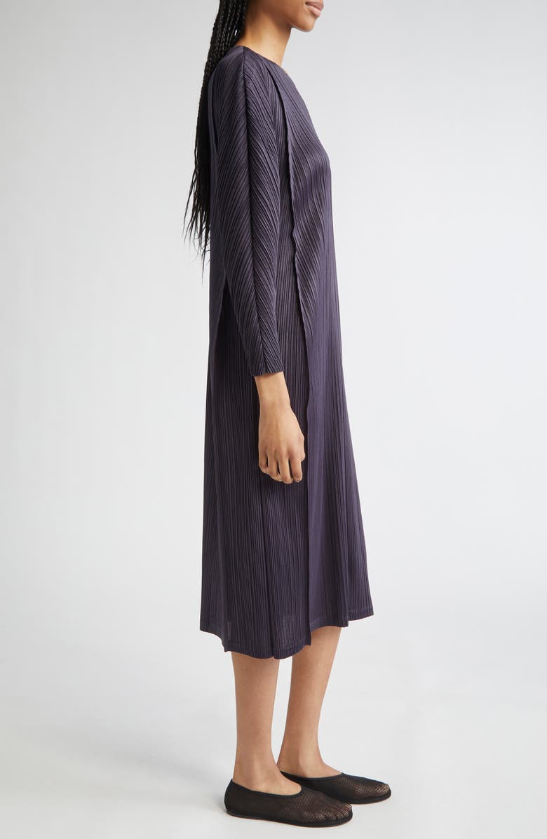 Pleats Please Issey Miyake Lantern Pleated Long Sleeve Midi Dress, Alternate, color, Blue Black