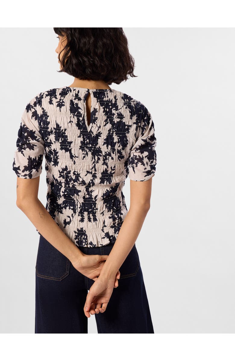 Whistles Smocked Floral Ruffle Hem Peplum Blouse, Alternate, color, Ivory/Multi