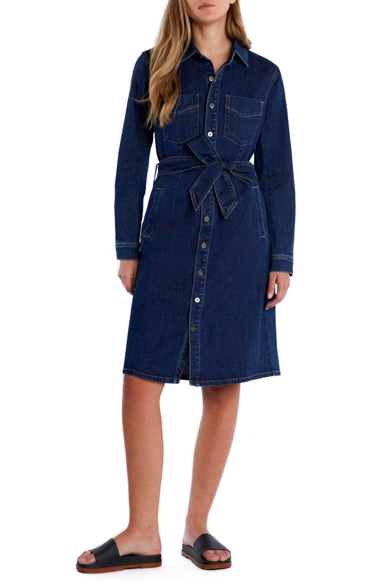 Wash Lab Denim High Up Belted Denim Shirtdress, Main, color, High Blue