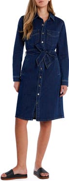 Wash Lab Denim High Up Belted Denim Shirtdress