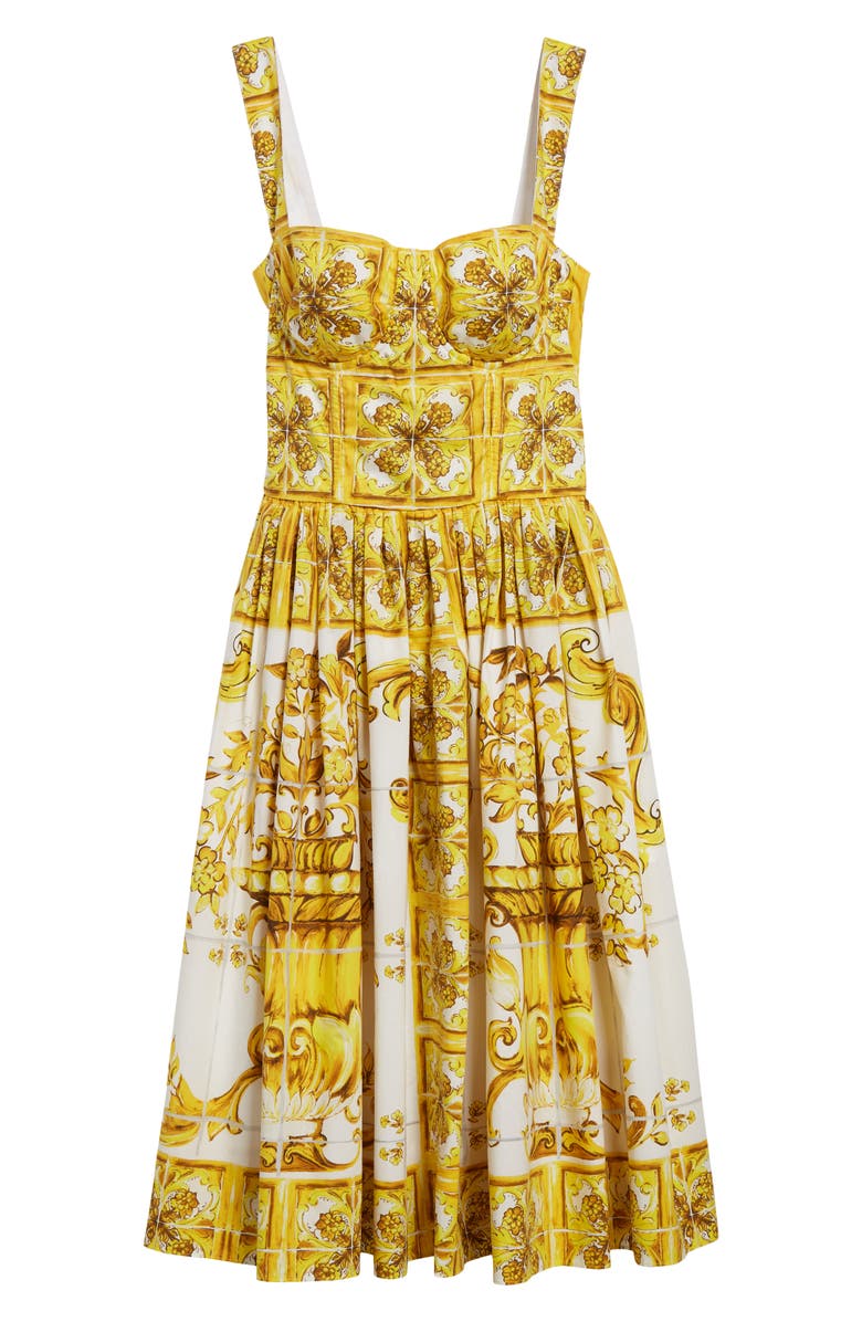 Dolce&Gabbana Blu Mediterraneo Bustier Poplin Sundress, Alternate, color, Mix Maiolica Giallo