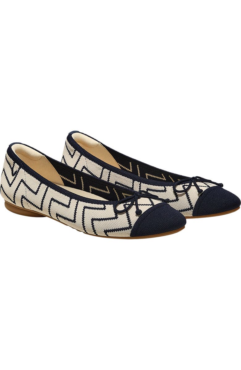 VIVAIA Almond-Toe Bow Flats, Main, color, Ivory Navy V-Print