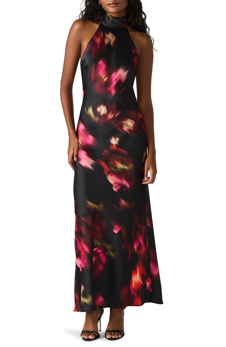 Steve Madden Lara Satin Bias Cut Maxi Dress, Main, color, Blurry Floral