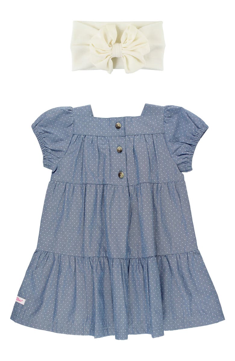 RuffleButts Polka Dot Puff Sleeve Tiered Dress & Headband Set, Alternate, color,