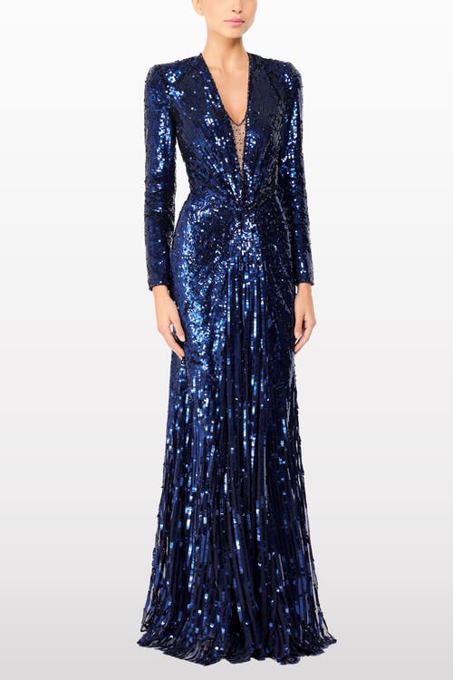 Jenny Packham Margot Sequin-embellished Evening Dress In Blue
