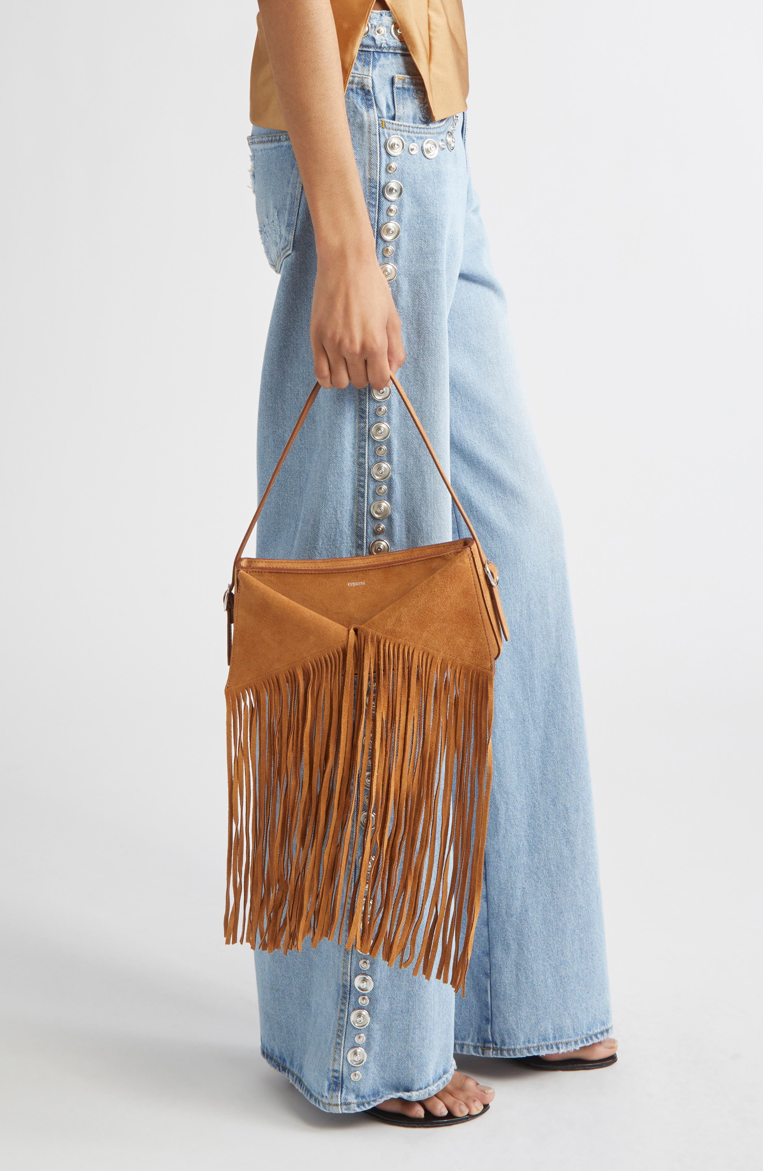Coperni Belt Fringe Leather Baguette Bag, Alternate, color, 