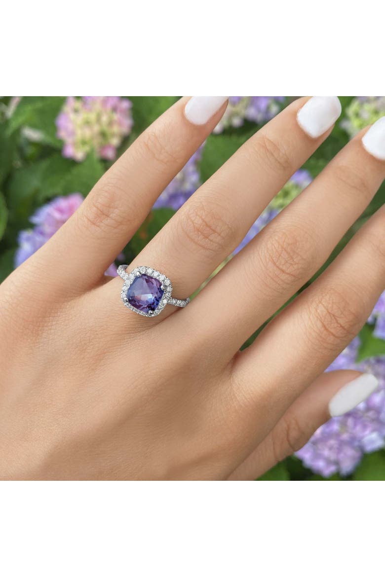Cushion Halo Amethyst & Diamond Engagement Ring 14K, Alternate, color, 3.11ct/White Gold