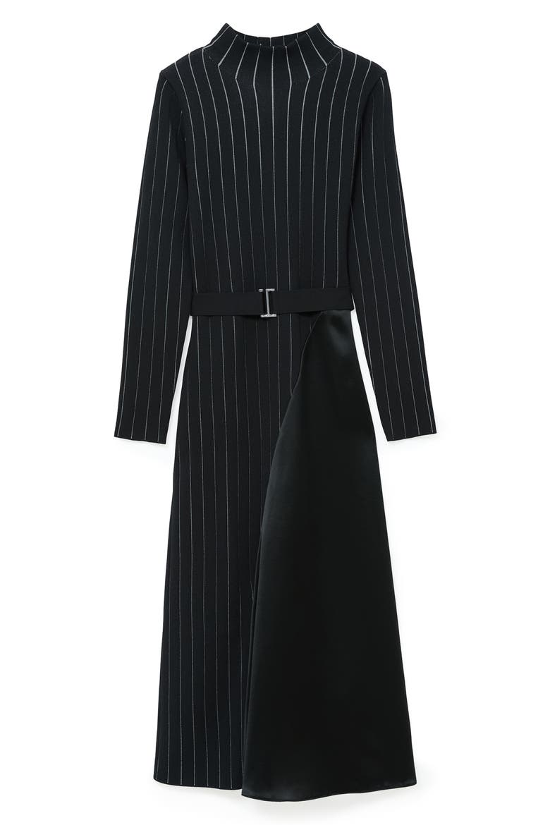 Mia Belted Mixed Media Long Sleeve Midi Dress, Alternate, color, BLACK