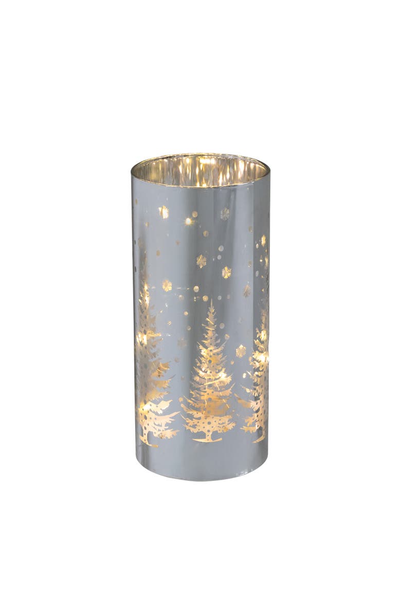 Northlight LED Lighted Winter Pine Trees Glass Hurricane Christmas Candle Decoration - 8", Alternate, color, Black