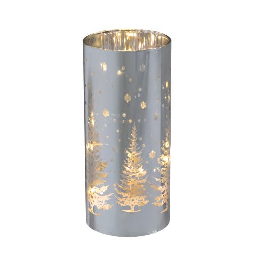 Northlight Led Lighted Winter Pine Trees Glass Hurricane Christmas Candle Decoration In Gray