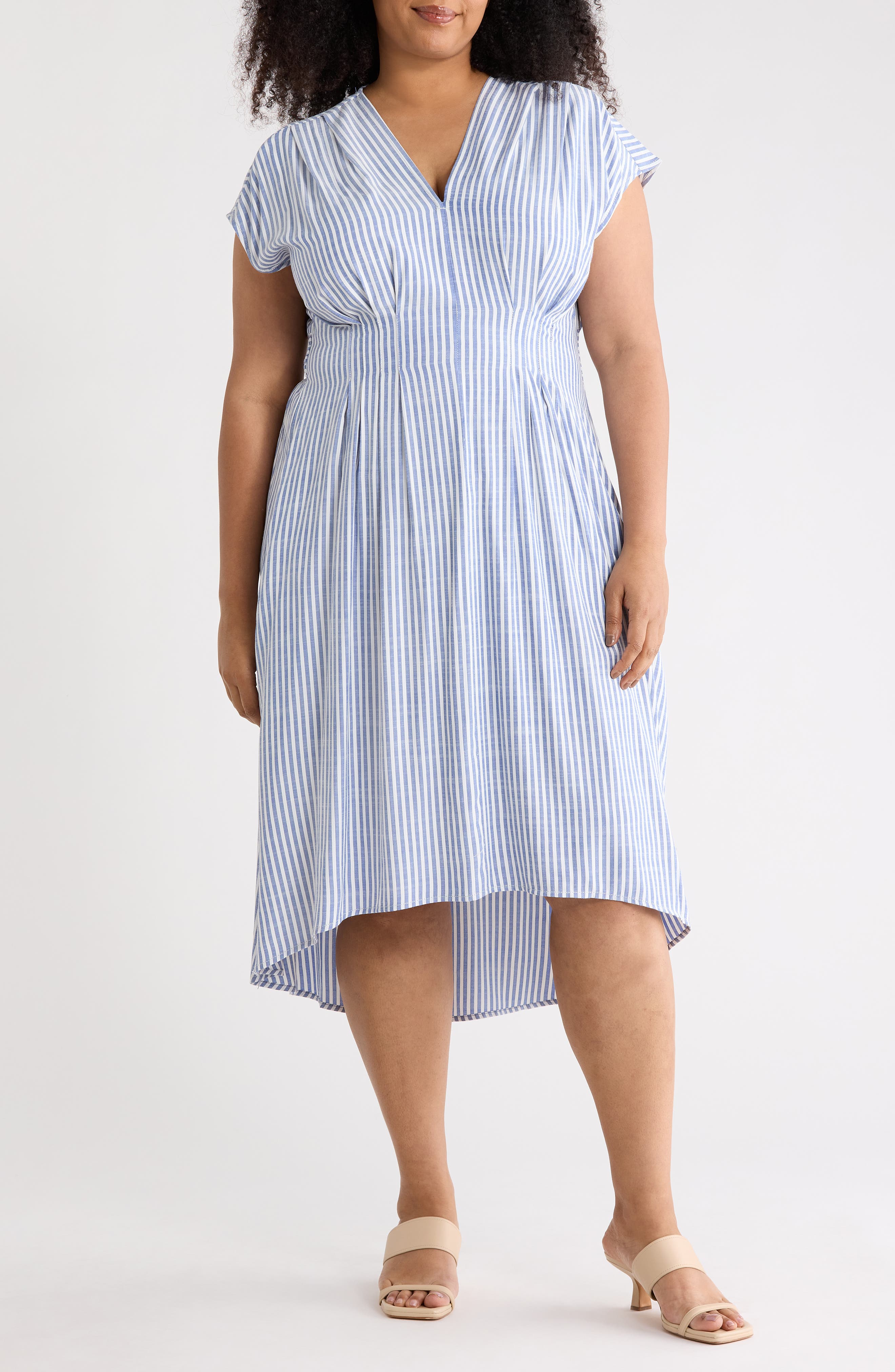 MAX STUDIO Striped Short Sleeve Midi Dress