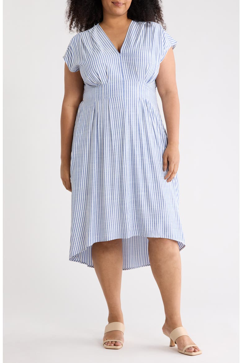 Striped Short Sleeve Midi Dress, Main, color, DENIM/ WHITE STRIPE