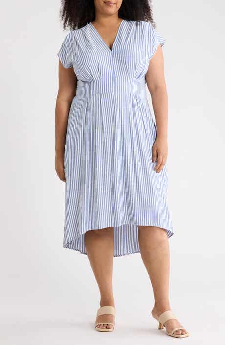 MAX STUDIO Striped Short Sleeve Midi Dress