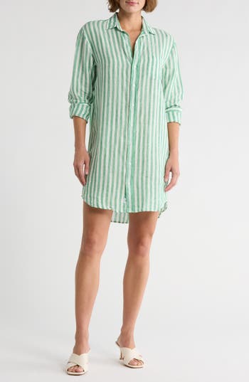 Frank & Eileen Classic Linen Shirtdress In Green