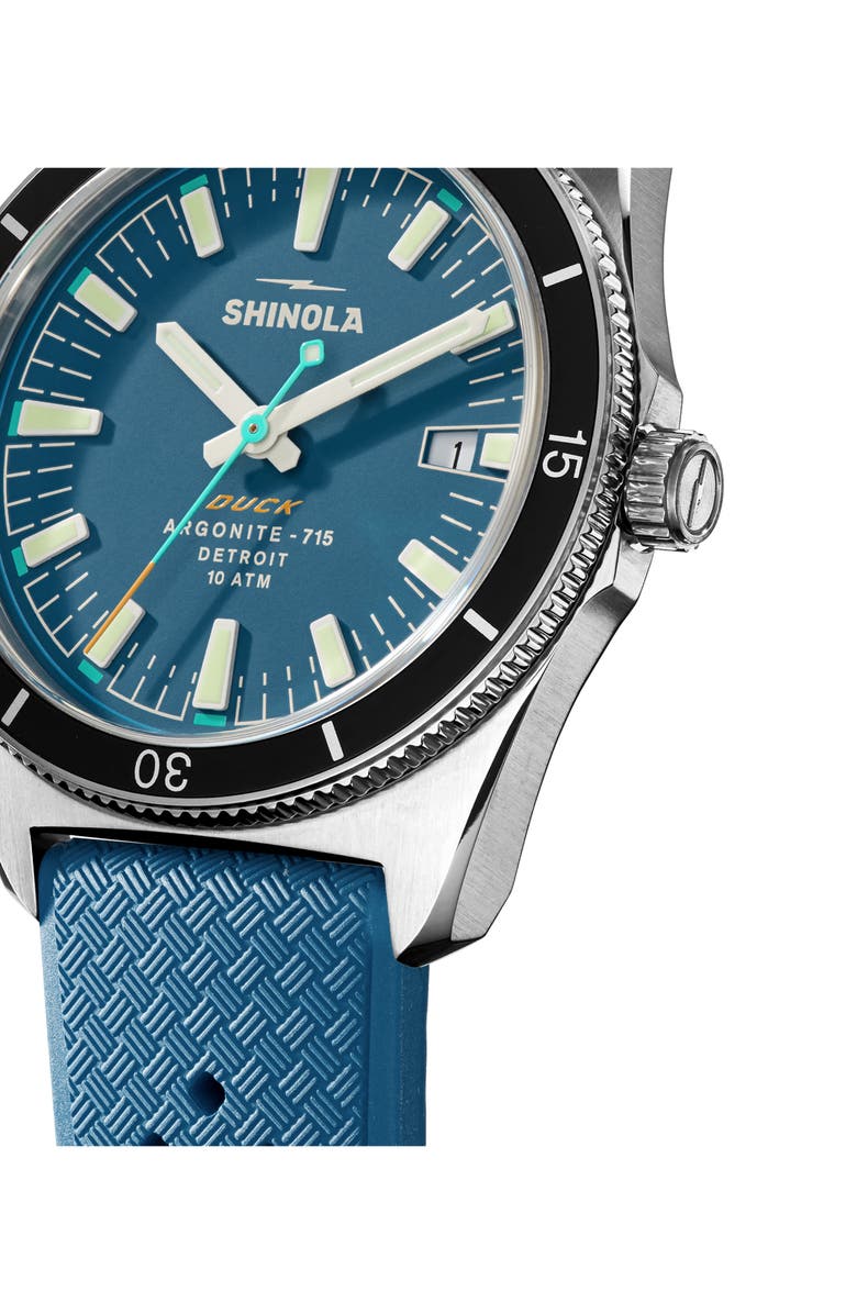 Shinola Duck Rubber Strap Watch, 40mm, Alternate, color, Blue