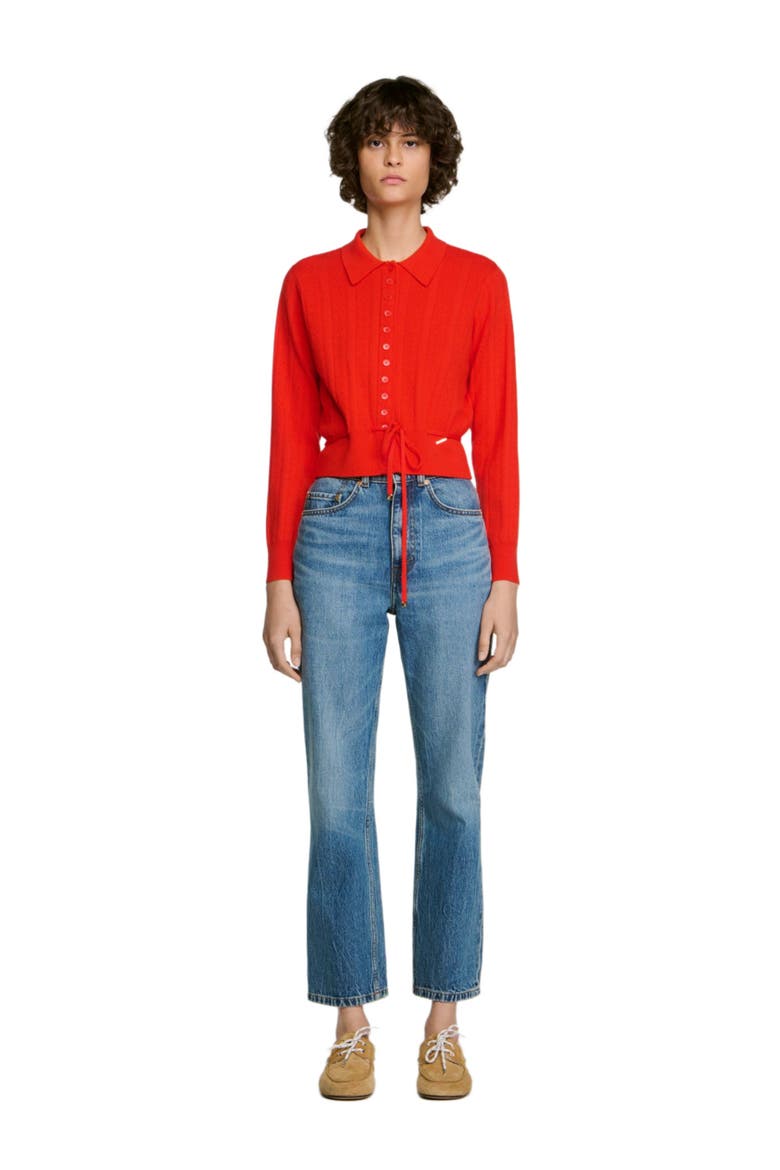 Pointelle knit cardigan, Main, color, Red