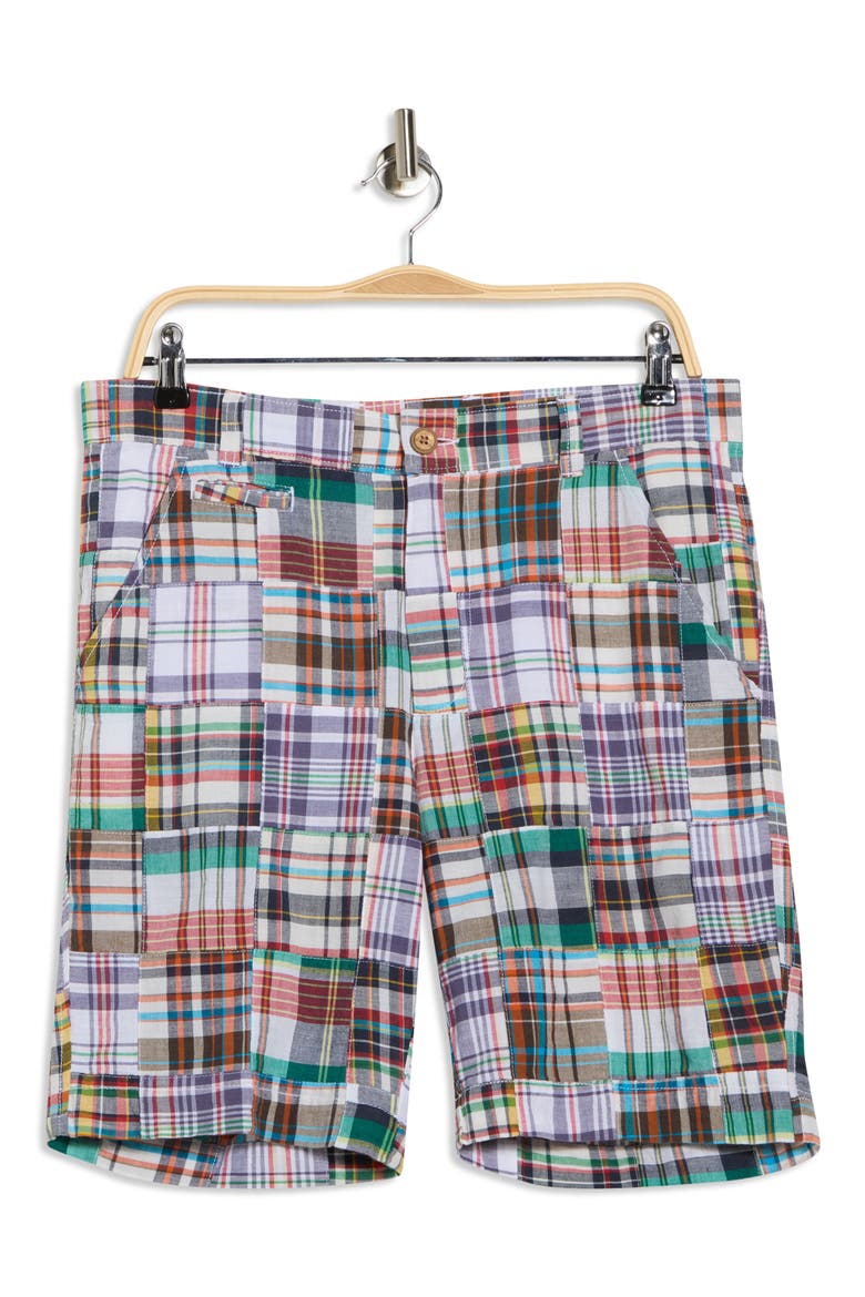 Patchwork Madras Flat Front Shorts, Alternate, color, OXBLOOD