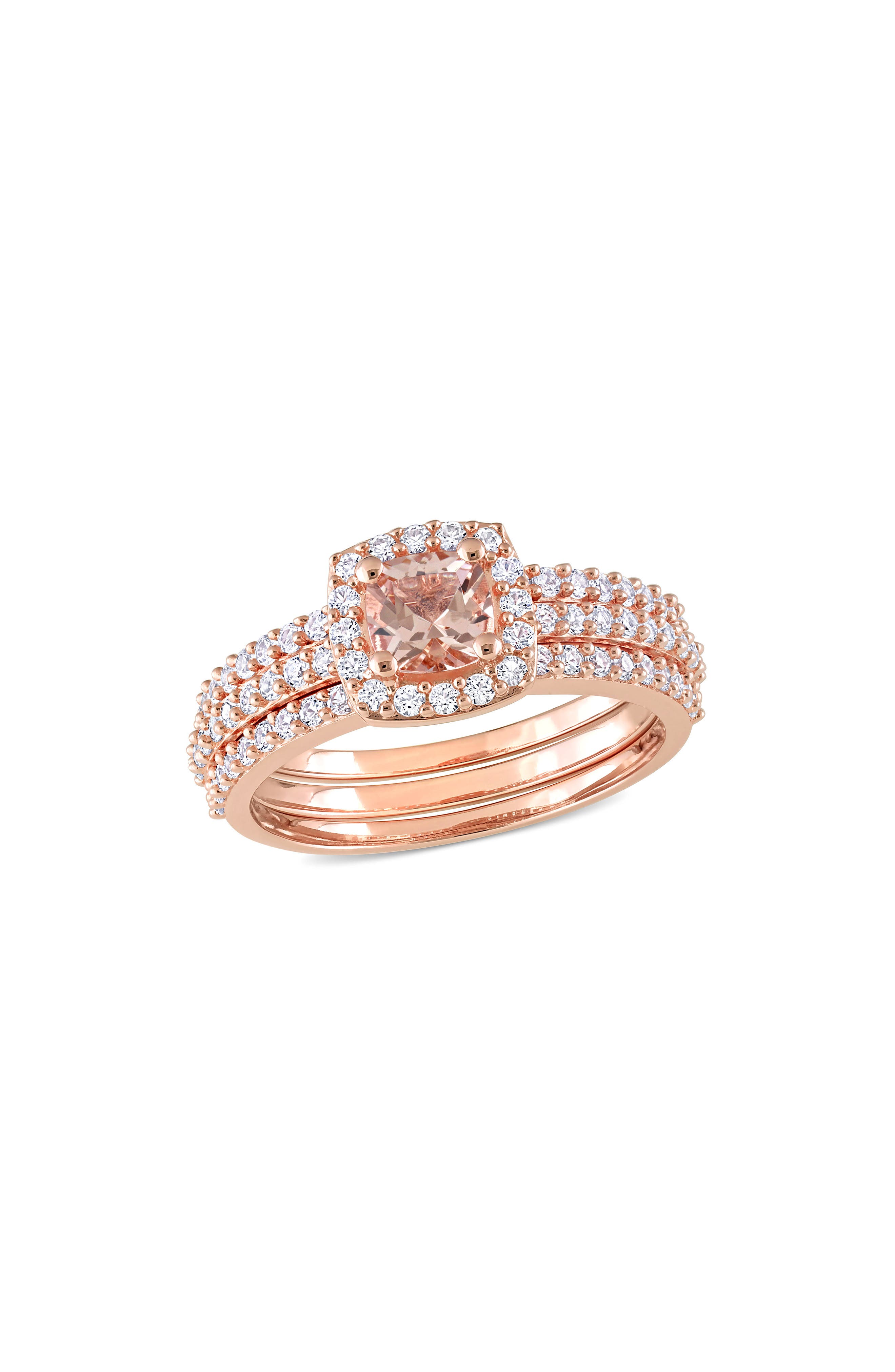 DELMAR Set of 3 Morganite & Lab Grown White Sapphire Rings