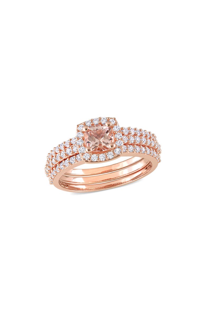 Set of 3 Morganite & Lab Grown White Sapphire Rings, Main, color, PINK