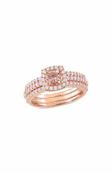 DELMAR Set of 3 Morganite & Lab Grown White Sapphire Rings