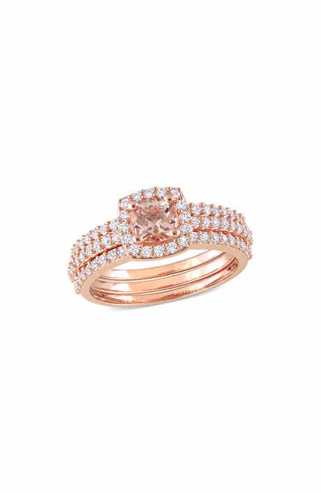 DELMAR Set of 3 Morganite & Lab Grown White Sapphire Rings