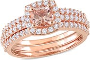 DELMAR Set of 3 Morganite & Lab Grown White Sapphire Rings