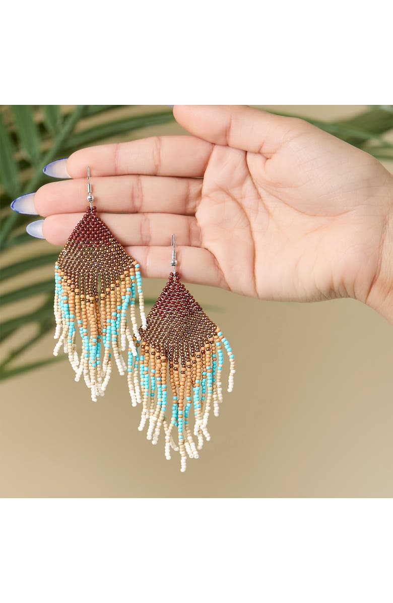 Jessica Simpson Beaded Fringe Earrings in Turquoise and Brown Ombre, Alternate, color, Turquoise/Brown