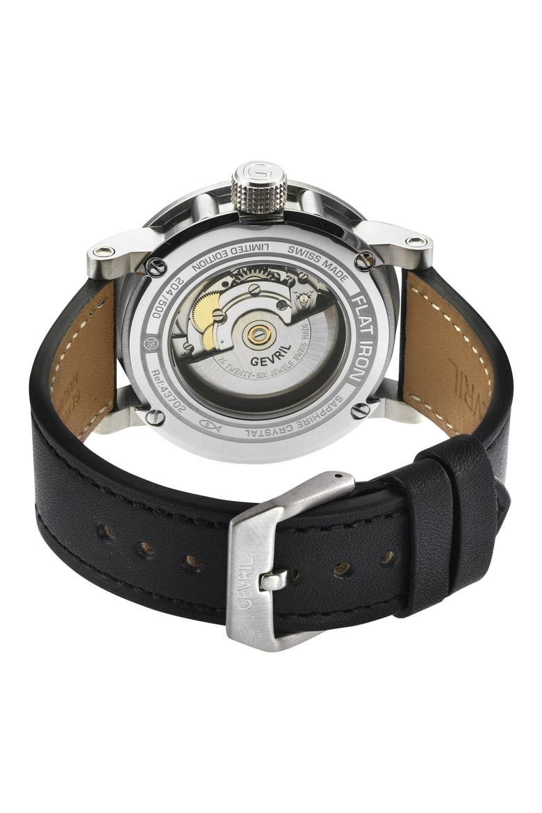 Flat Iron Limited Edition Leather Strap Watch, 42mm, Alternate, color, BLACK