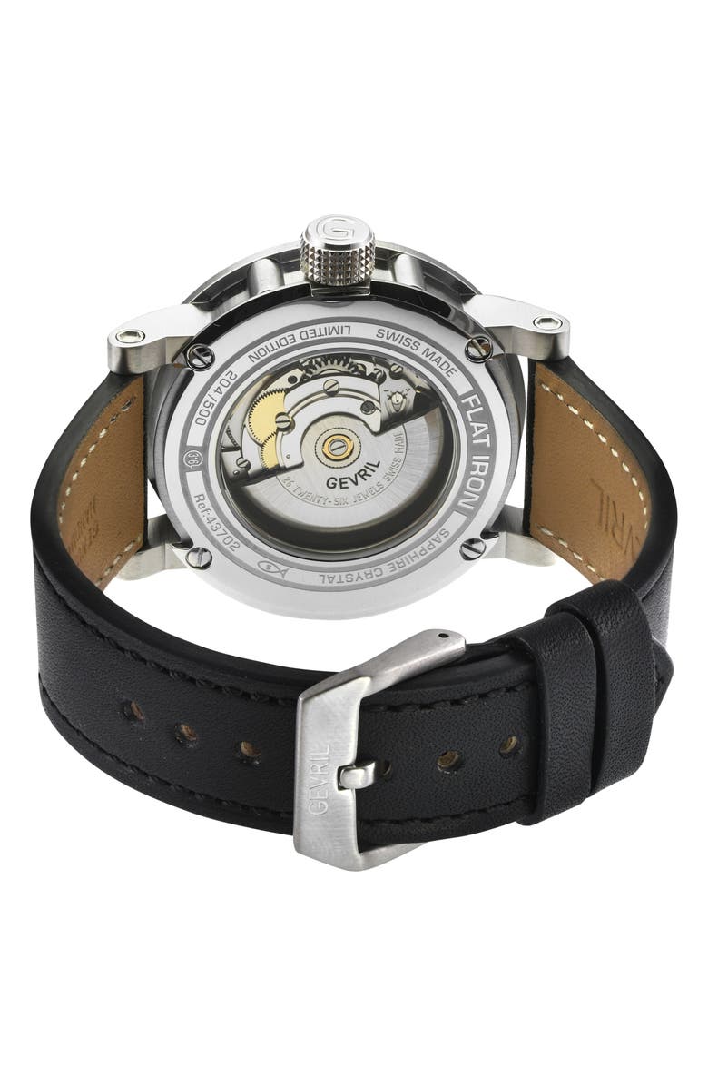 GEVRIL Flat Iron Limited Edition Leather Strap Watch, 42mm, Alternate, color, Black