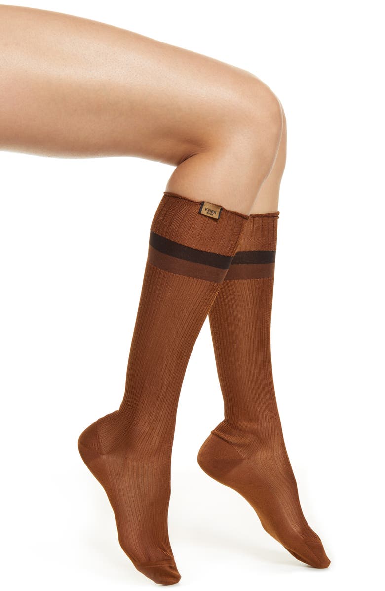 Fendi Ribbed Knee High Socks, Main, color,