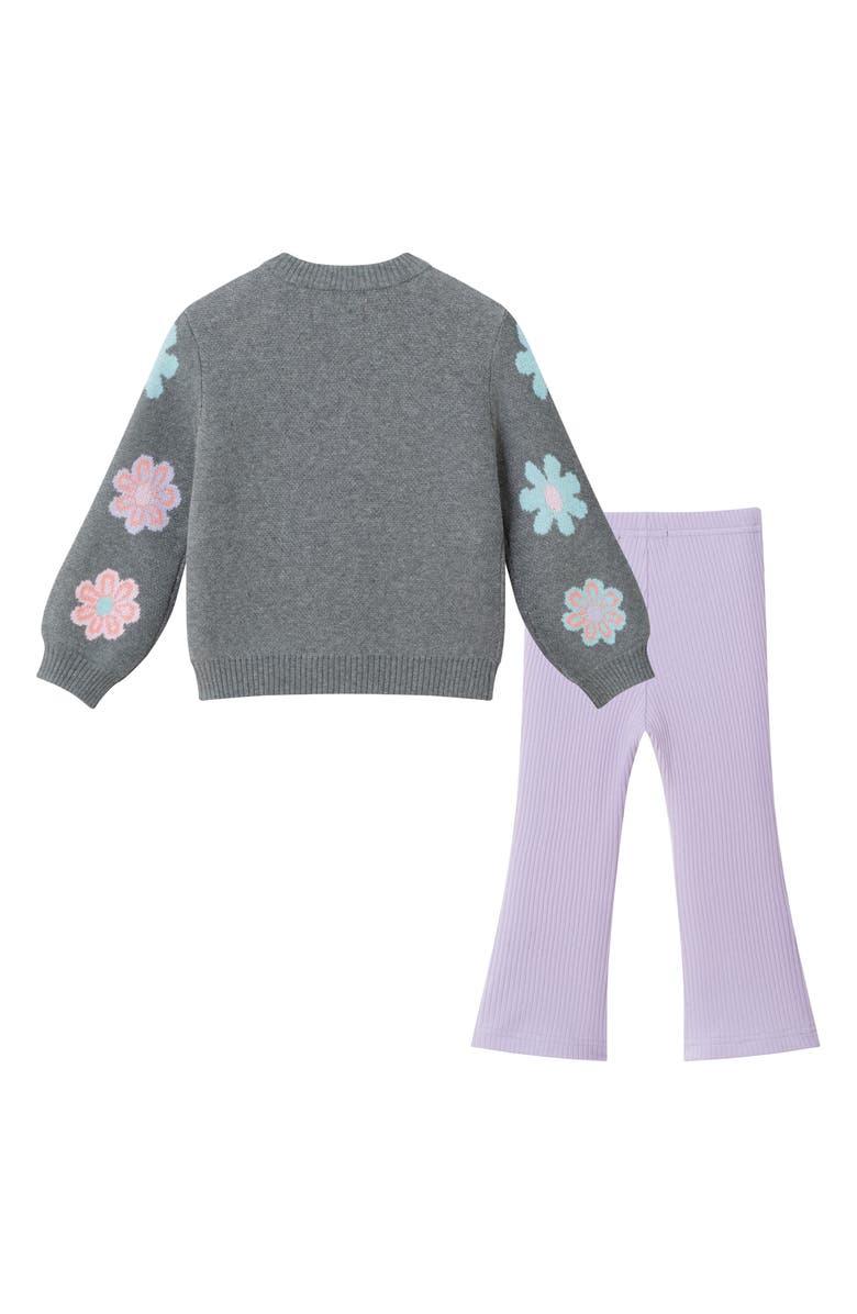 Andy & Evan Floral Sweater & Leggings Set, Alternate, color, Black Heather Floral/ Purple