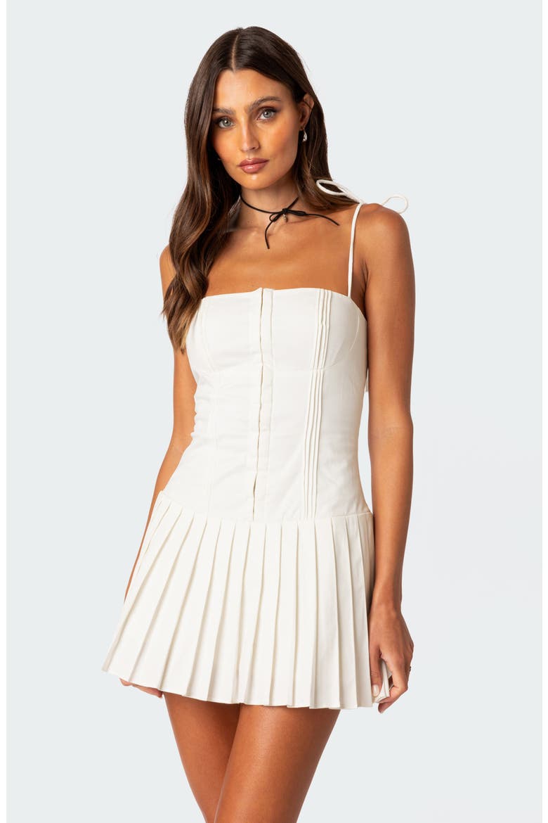 Perri Pleated Corset Minidress, Alternate, color, WHITE