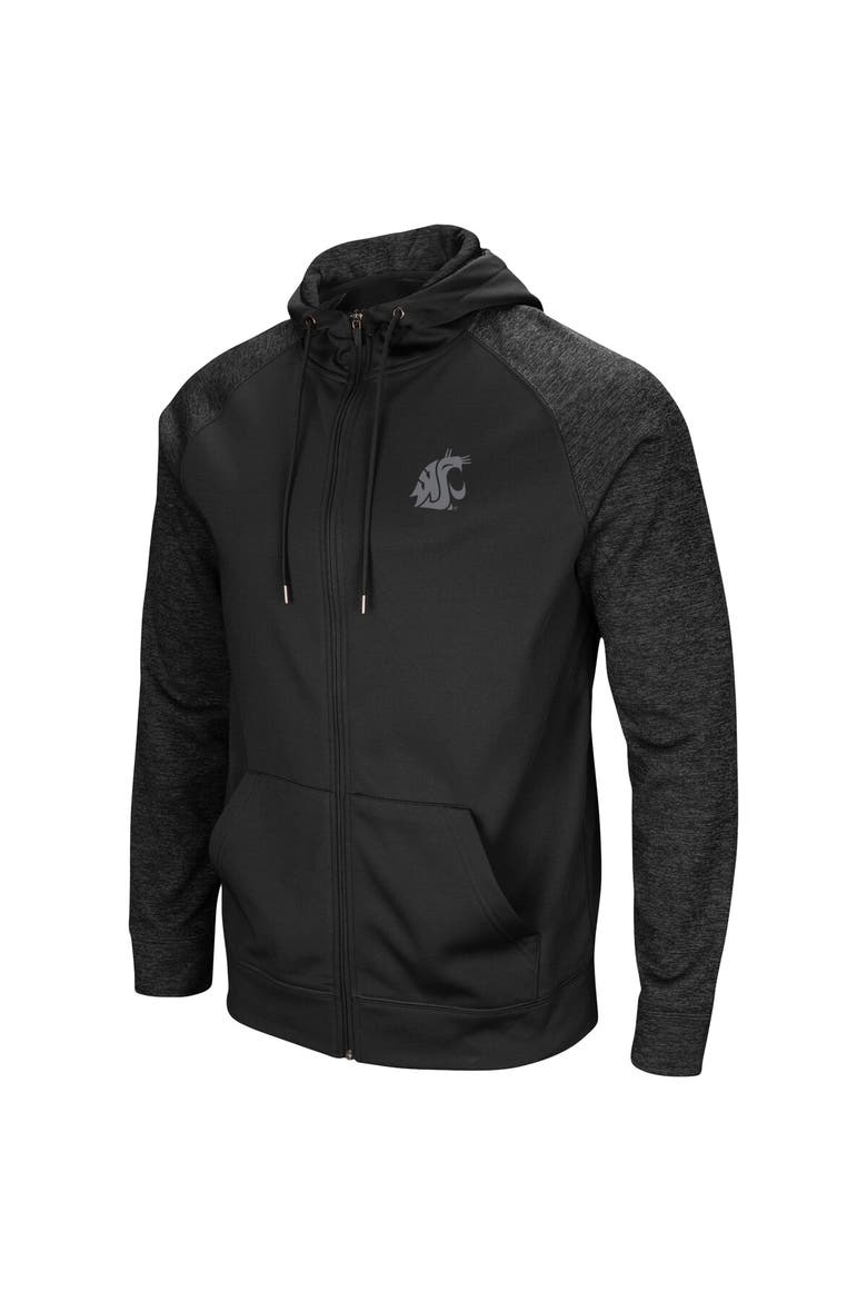 Men's Colosseum Black Washington State Cougars Blackout 3.0 Tonal Raglan Full-Zip Hoodie, Alternate, color, Black