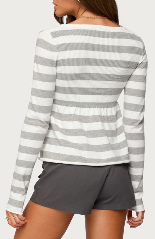 Edikted Lockie Stripe Knit Babydoll Top In Gray