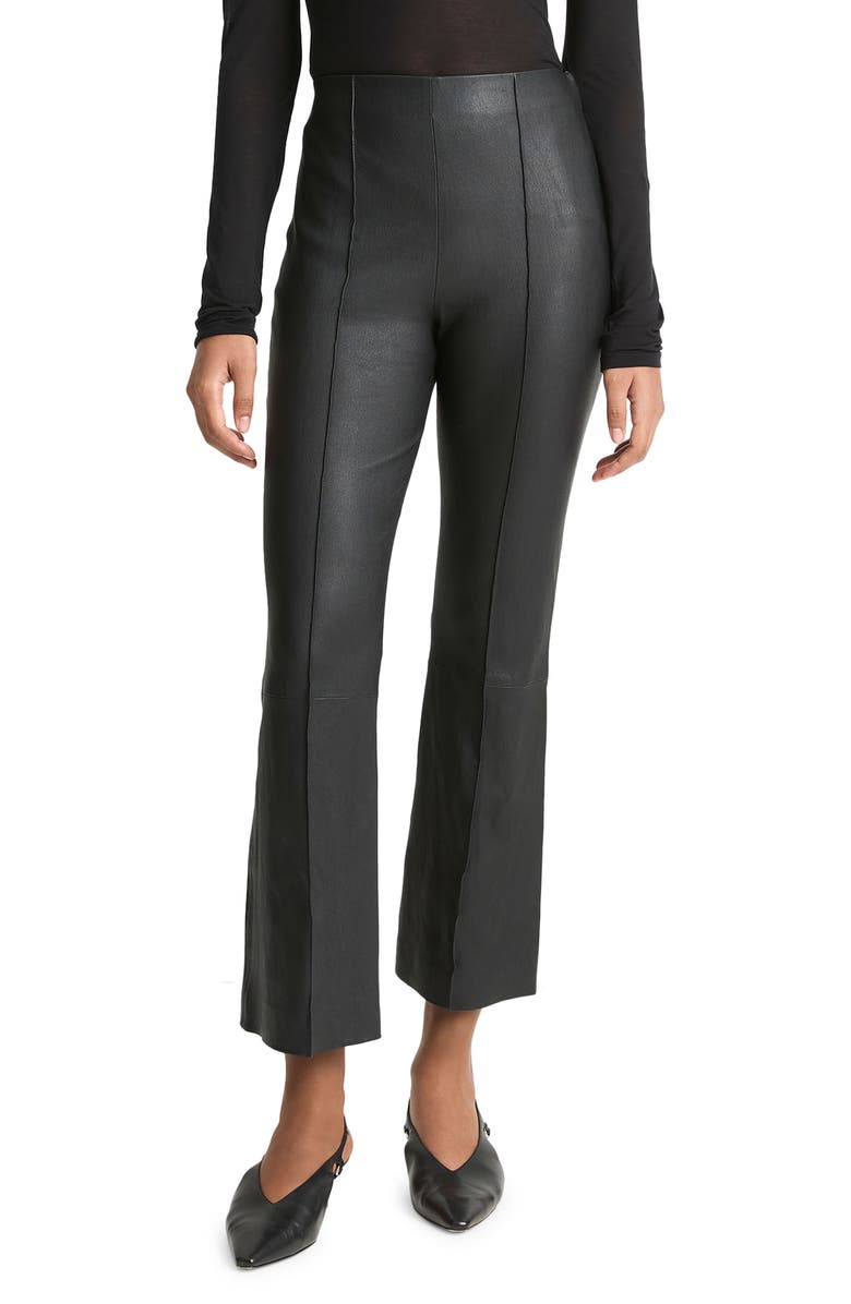 Vince Crop Flare Stretch Leather Pants, Main, color, Black