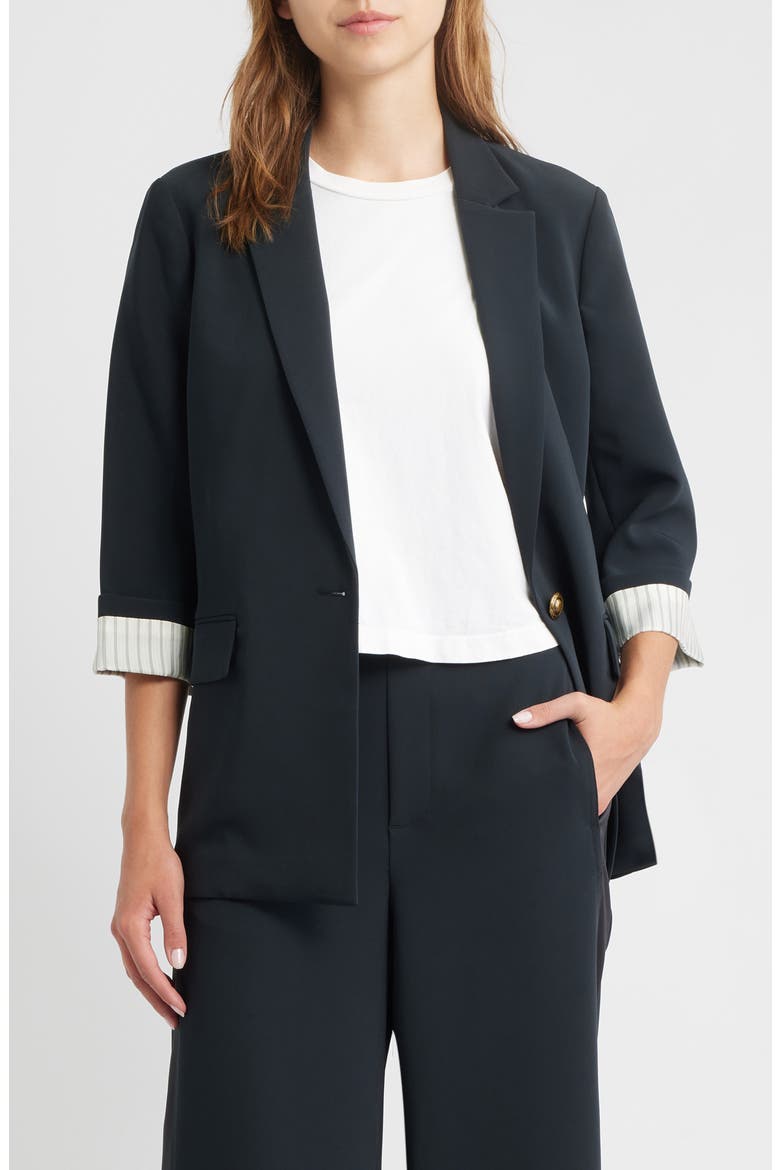 Jennie Elbow Sleeve Crepe Blazer, Main, color, BLACK