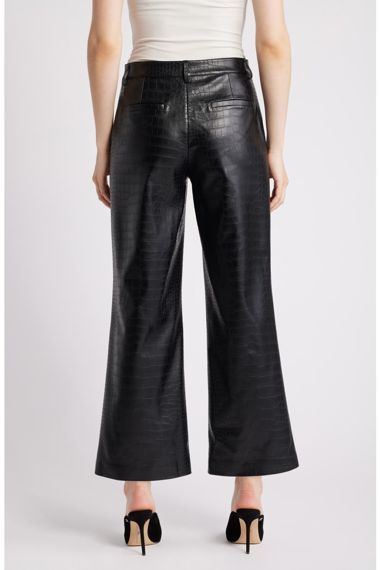 Croc Embossed Faux Leather Crop Wide Leg Pants, Alternate, color, BLACK