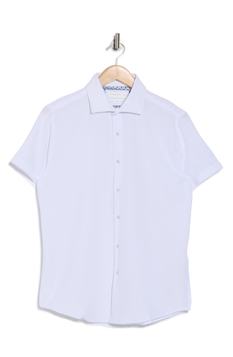 DENIM AND FLOWER Short Sleeve Button-Up Shirt, Alternate, color, White